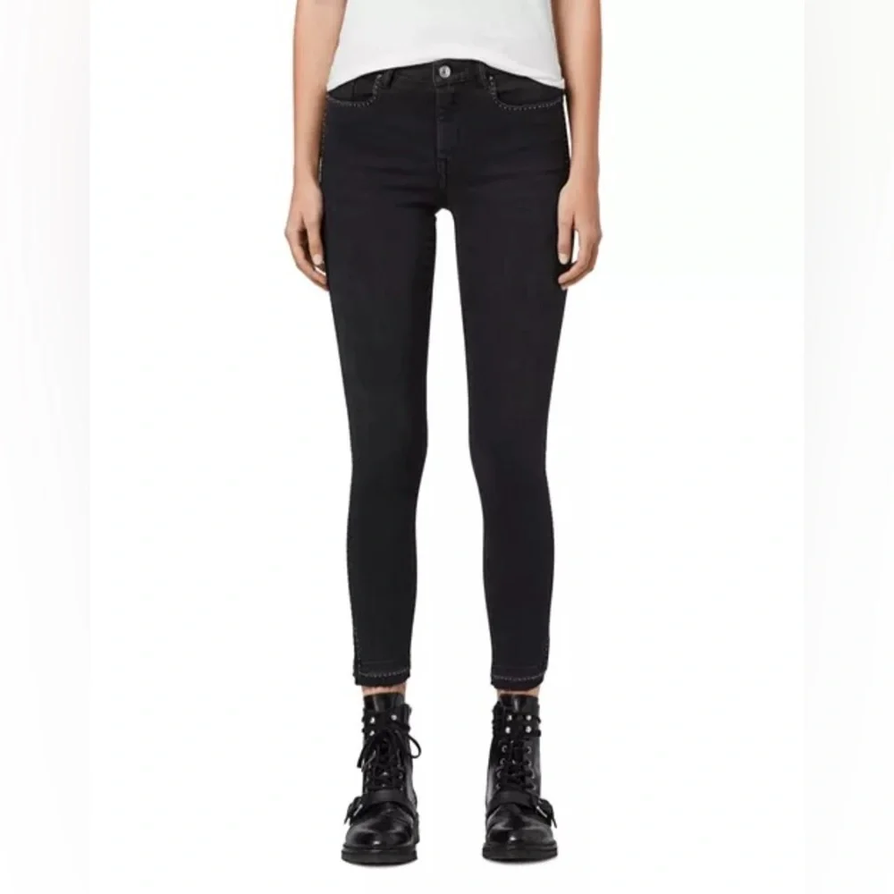 ALLSAINTS Grace Studded Ankle Skinny Jeans in Washed Black - Picture 6 of 6